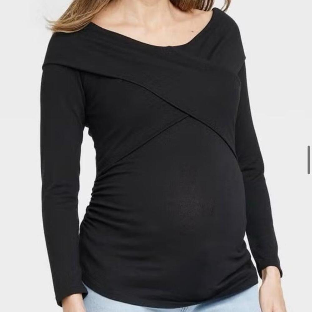 Women’s maternity black wrap crossover maternity nursing sweater size large